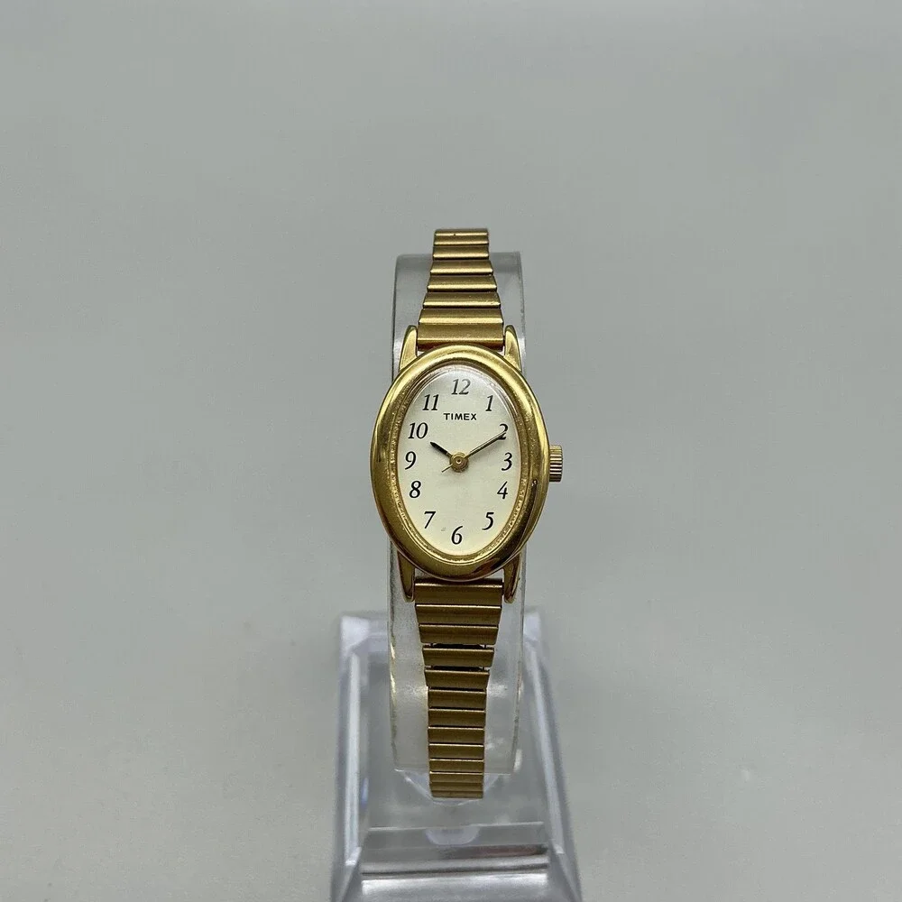 Timex Cavatina T21872 Womens Watch 18mm Gold Tone Oval Dial Stretch New Battery